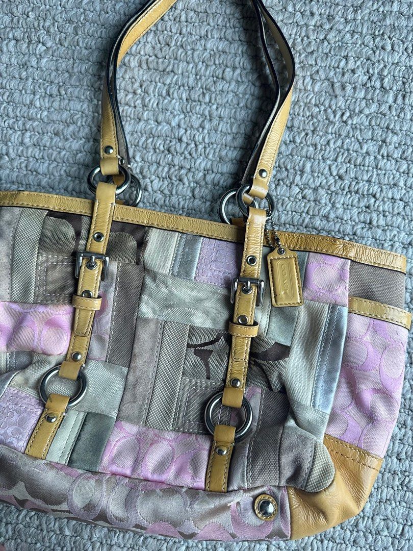 🩰 Vintage Coach Pink Patchwork Tote Bag #F13721 🌼, Women's