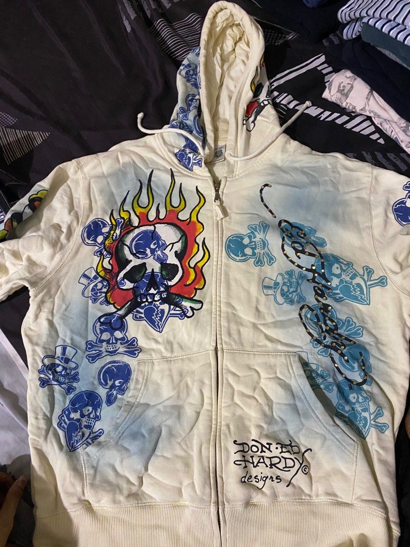 Vintage Ed Hardy by Christian Audigier Zip Up Hoodie Men s Fashion Tops Sets Hoodies on Carousell