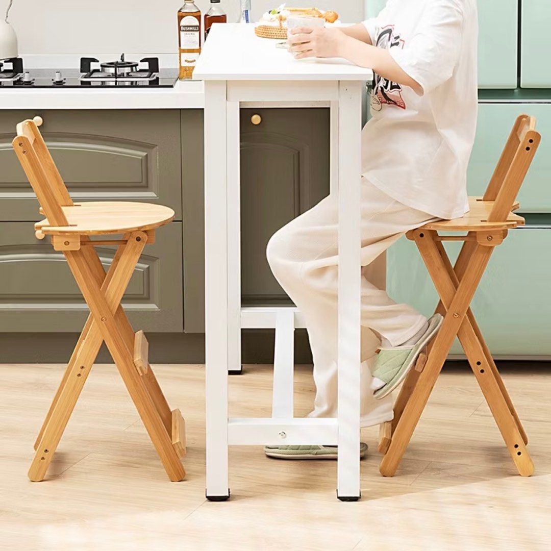 Wooden Foldable Bar Chair Family Dining High Chair Living Room Chair Foldable Stool Foldable Chair Wooden Bar Stool Kitchen Chair Dining Chair Dining Stool