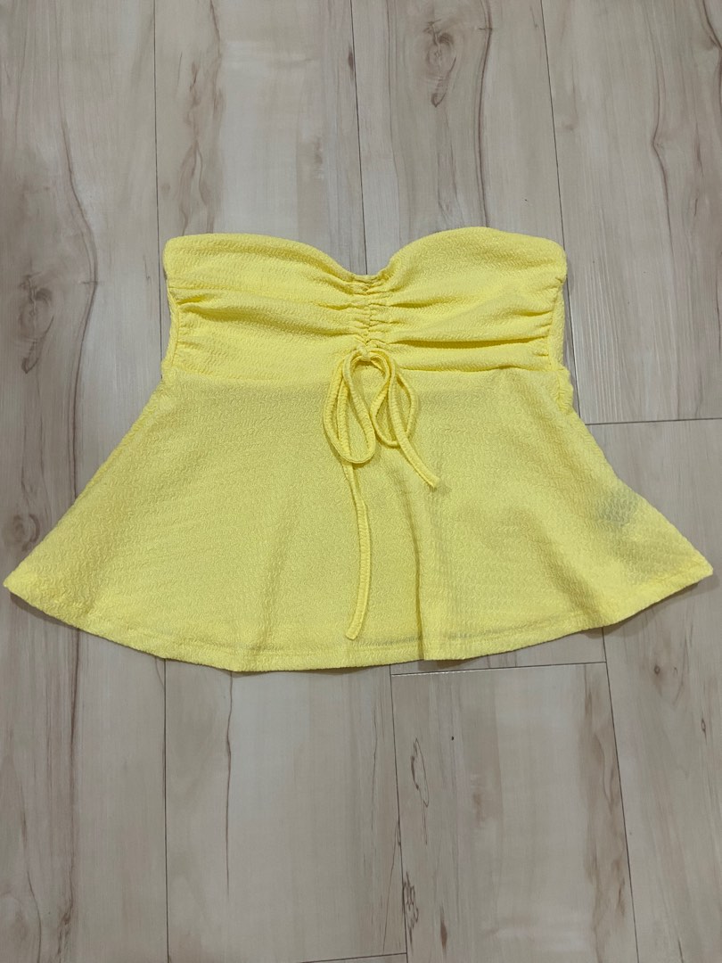 Yellow Tube Ruffle Ribbon Top Women s Fashion Tops Other Tops on Carousell