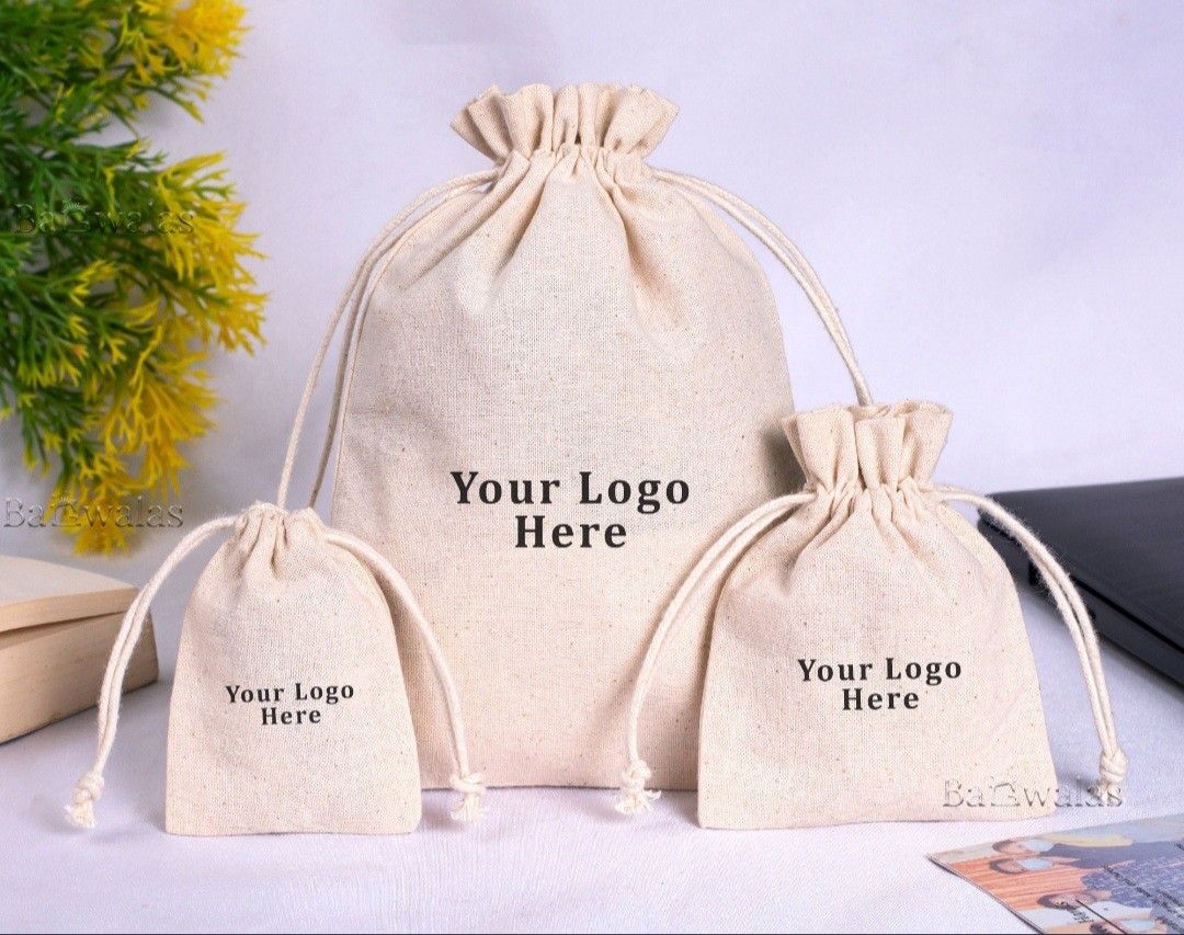 100 Organic Cotton Drawstring Bag, Personalized Jewelry Packaging