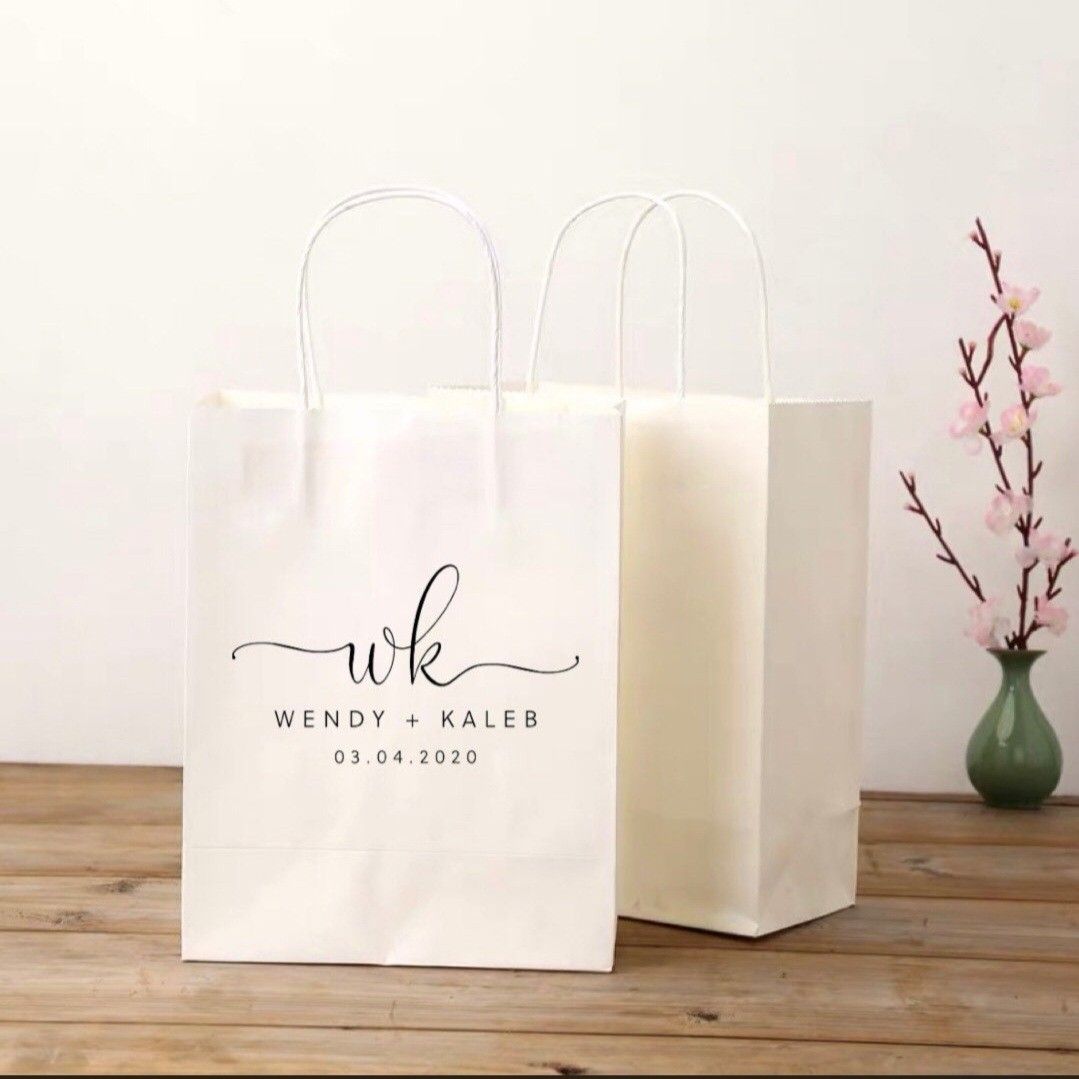100pcs Custom Print Logo Monogram Paper Bags Personalised Wedding Christmas Party Favor Bag Gift Bag Product Packaging Business Logo Bag Hobbies Toys Stationery Craft Other Stationery Craft