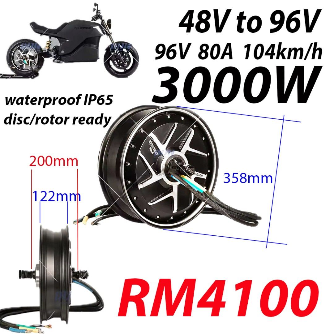 3000W BRUSHLESS MOTOR HUB electric motorcycle bicycle bike scooter