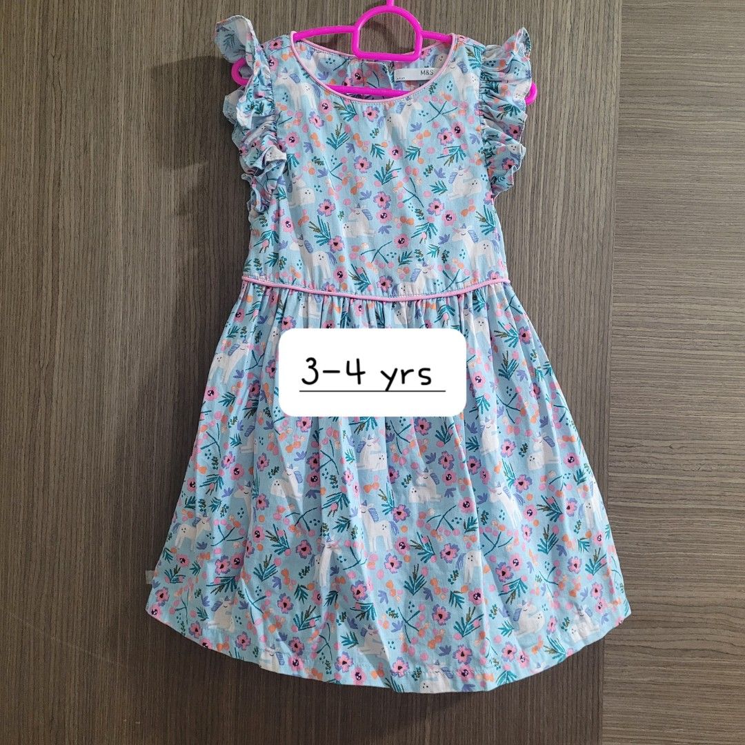 3 4 yrs floral unicorn dress M S UK
