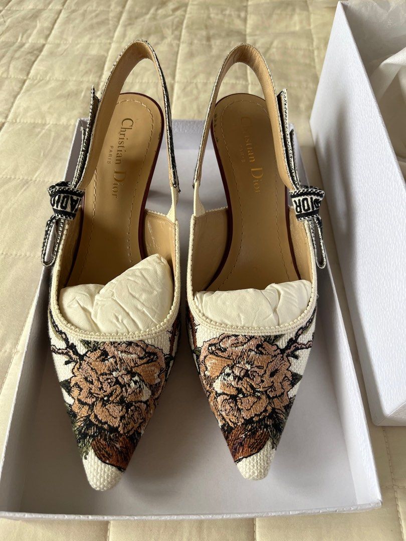 Authentic Christian Dior J adior Slingback Floral Embroidered Heel Sandals Luxury Sneakers Footwear on Carousell