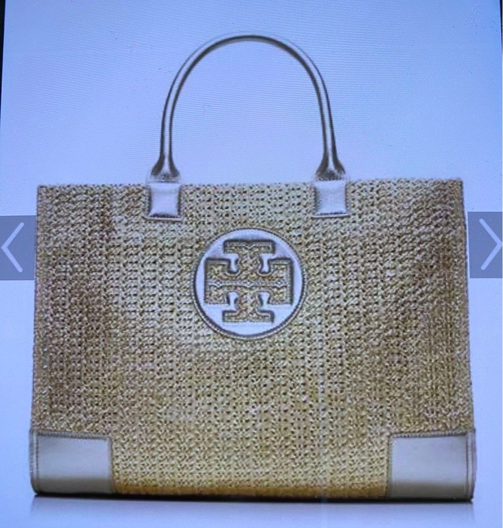Tory burch ella metallic straw tote outlet