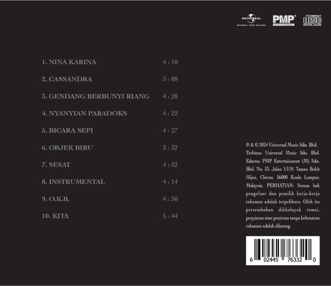 CD Mega (Category: CDs & DVDs) located in Kuala Lumpur. Submitted by lluz_imza (Listing ID 1328296718, Image 2). Description: Reissue Date : 4.10.2024 Artist : Mega Title : Kita Format : CD RM 32.90.