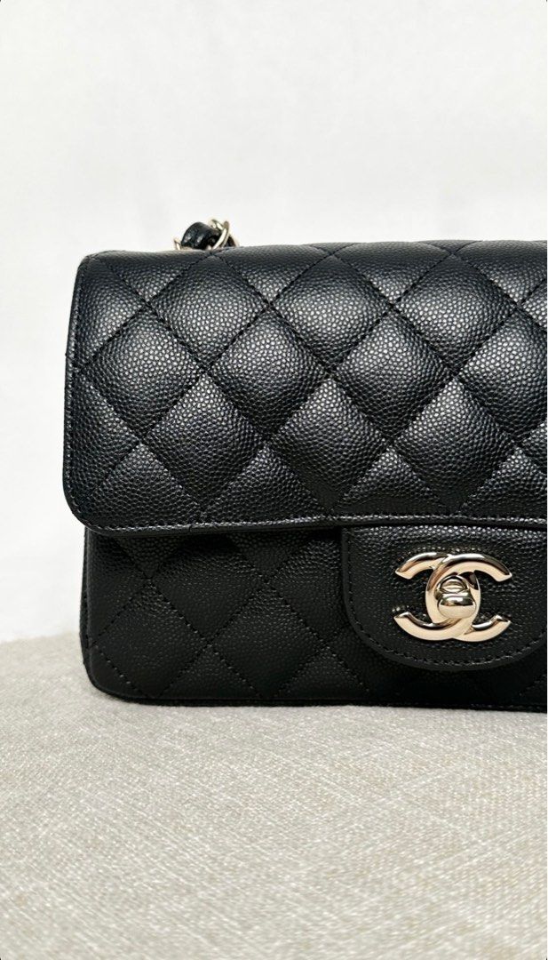 Chanel mini rectangular caviar (Category: Bags & Wallets) located in Singapore. Submitted by shelterme (Listing ID 1328294470, Image 2). Description: Discontinued since 2018. Exterior: excellent condition (close to brand new), with a well-maintained structure, clean corners and base Interior: clean, no stains or smell Accessories: full set with box, dust bag, authenticity card (series 23) & entrupy cert.