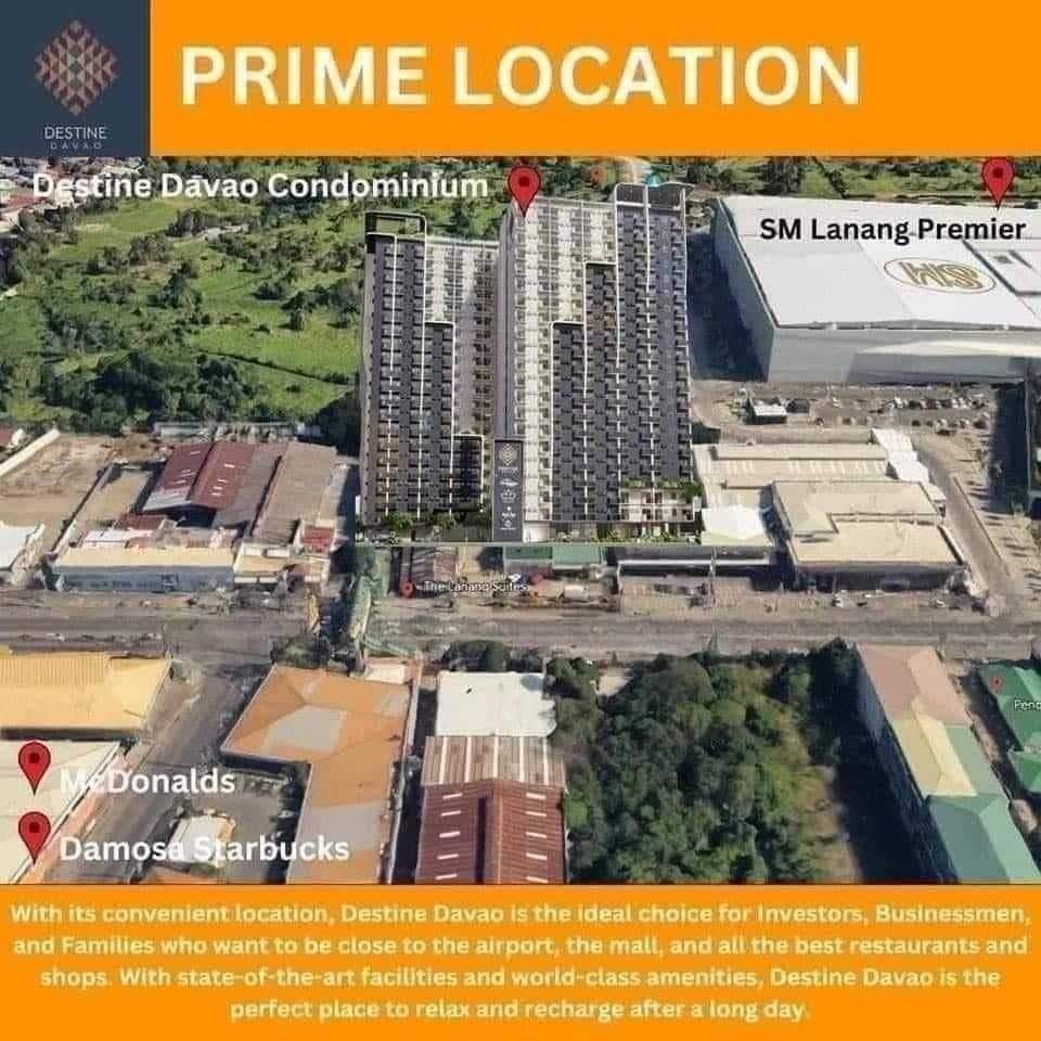 Destine Davao Condominium (Category: Apartments & Condos) located in Manila. Submitted by rosemarieb26059 (Listing ID 1328418263, Image 2). Description: DESTINE DAVAO CONDOMINIUM Available UNITS: 📍STUDIO UNIT! 📍1BEDROOM UNIT 📍COMBINE UNIT Payment Scheme: Reservation Fee : ₱20,000 Monthly Downpayment starts at : ₱6500***- STUDIO Monthly Downpayment starts at : ₱12,000*** - 1BR 👉Located at JP LAUREL AVENUE BAJADA DAVAO CITY BESIDE SM LANANG PRE