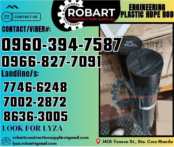 Engineering Plastic HDPE Rod (Category: Construction Tools & Equipment) located in Manila. Submitted by lyzarobart11 (Listing ID 1328264554, Image 1). Description: Engineering Plastic HDPE Rod Black 60mm x 1m 𝑹𝑶𝑩𝑨𝑹𝑻 𝑪𝑶𝑵𝑺𝑻𝑹𝑼𝑪𝑻𝑰𝑶𝑵 𝑺𝑼𝑷𝑷𝑳𝑰𝑬𝑺 𝒪𝒻𝒻𝒾𝒸𝑒 𝒜𝒹𝒹𝓇𝑒𝓈𝓈: 𝟣𝟦𝟢𝟧 𝒴𝓊𝓈𝑒𝒸𝑜 𝒮𝓉. 𝒮𝓉𝒶 𝒞𝓇𝓊𝓏 𝑀𝒶𝓃𝒾𝓁𝒶 ꜱᴇɴᴅ ᴜꜱ ᴍᴇꜱꜱᴀɢᴇ ꜰᴏʀ ɪɴQᴜɪʀɪᴇꜱ ‼️ ‼️ ɢʟᴏʙᴇ: (0966-827-7091) ꜱᴍʀᴛ - (0960-394-7587) ᴠɪʙʀ - (0960-394-7