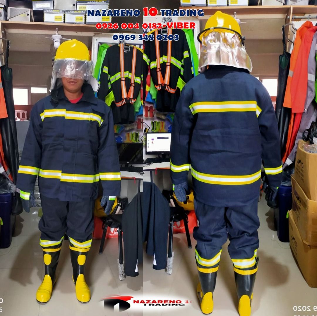 FIREMAN SUIT FIRE PROTECTION NAVY BLUE (Category: Sets & Coordinates) located in Las Pinas. Submitted by itsmegelai.ram (Listing ID 1328295450, Image 1). Description: FIREMAN SUIT Available in : Dark Navy Blue Yellow DESCRIPTION: -Jacket & Pants. Gloves. Helmet. Boots -Flame Retardation -Heat Resistant -High Temperature Prevention -Water proof -Comfortable Inner **For posting price only** WE OFFER DISCOUNT IN BULK ORDERS For more info message or 