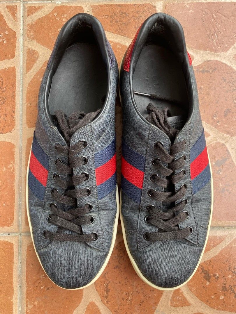 Gucci Black GG Supreme Canvas Ace Low Top Sneakers