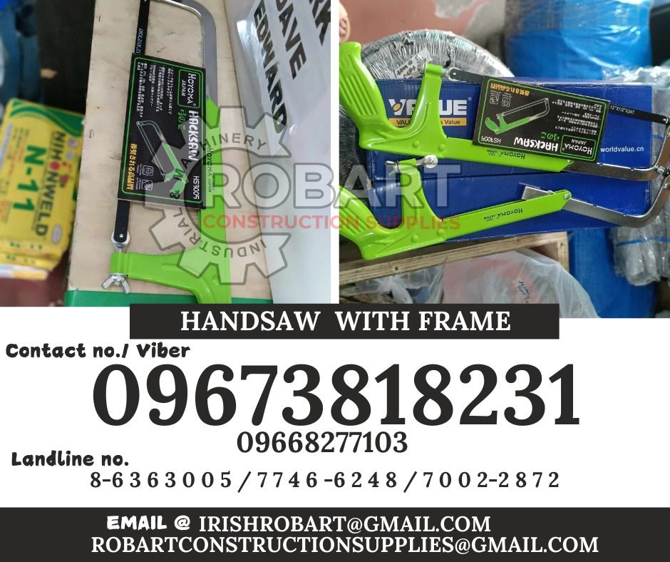 handsaw with frame (Category: Construction Tools & Equipment) located in Manila. Submitted by irishrobart_22 (Listing ID 1328338227, Image 1). Description: handsaw with frame brand: hoyoma SEND US MESSAGE FOR INQUIRIES ‼️‼️ LOOK FOR IRISH ROBART VBR : 0 9 6 7 3 8 1 8 2 3 1/ 0 9 6 7 3 8 1 8 2 3 4 LANDLINE 8-6 3 6 3 0 0 5 / 7 7 4 6 -6 2 4 / 7 0 0 2-2 8 7 2 GMAIL: I R I S H R O B A R T @ G M A I L . C O M Office Address: 1405 Yuseco St. Sta Cruz Man