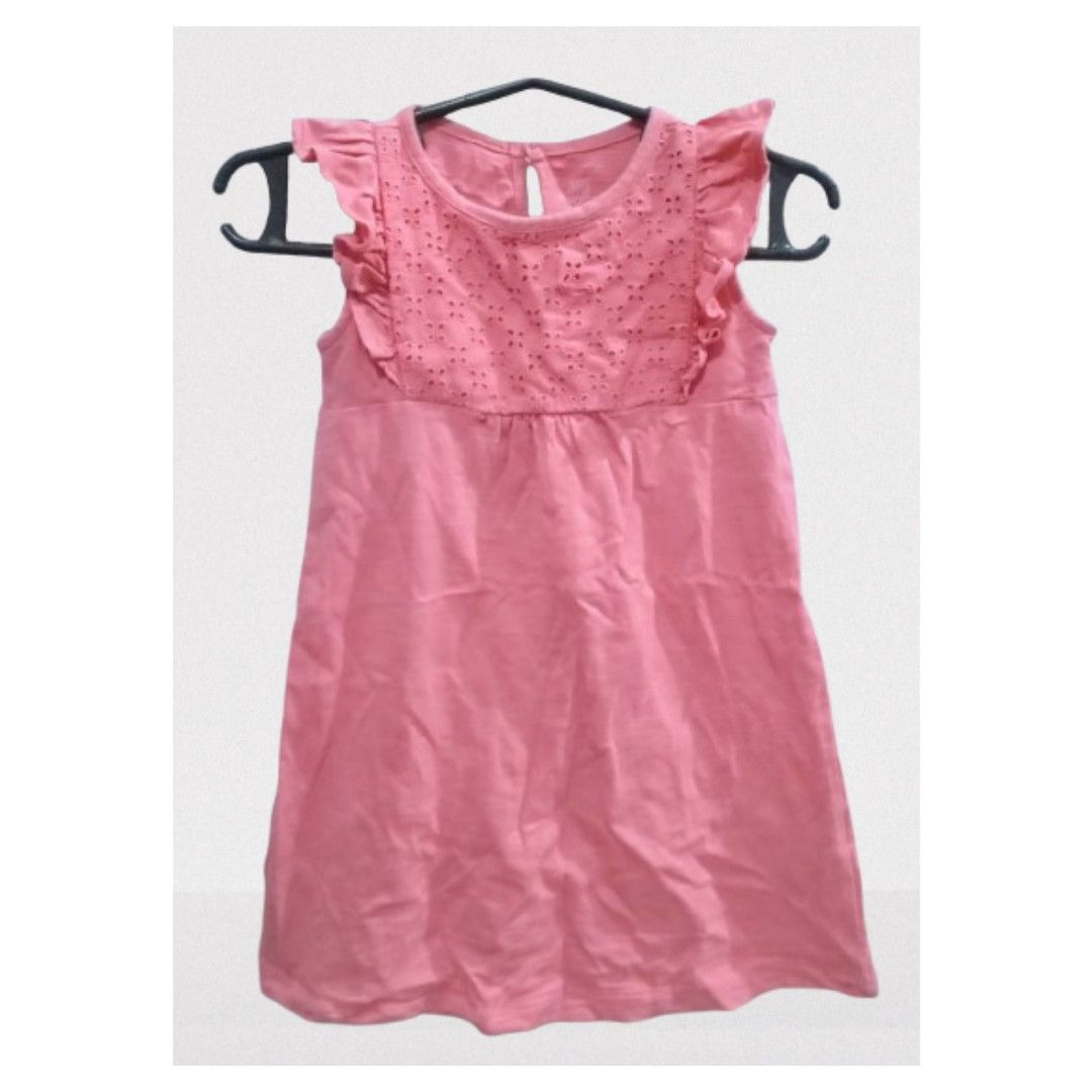 Just One You by Carter s pink eyelet fly sleeves dress. 3 to 5 years old. Unnoticeable flaw Babies Kids Babies Kids Fashion on Carousell