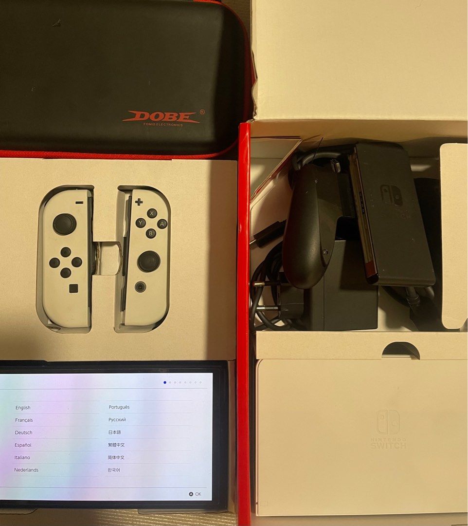 Nintendo Switch OLED full box + case + 128gb memory card, Video Gaming