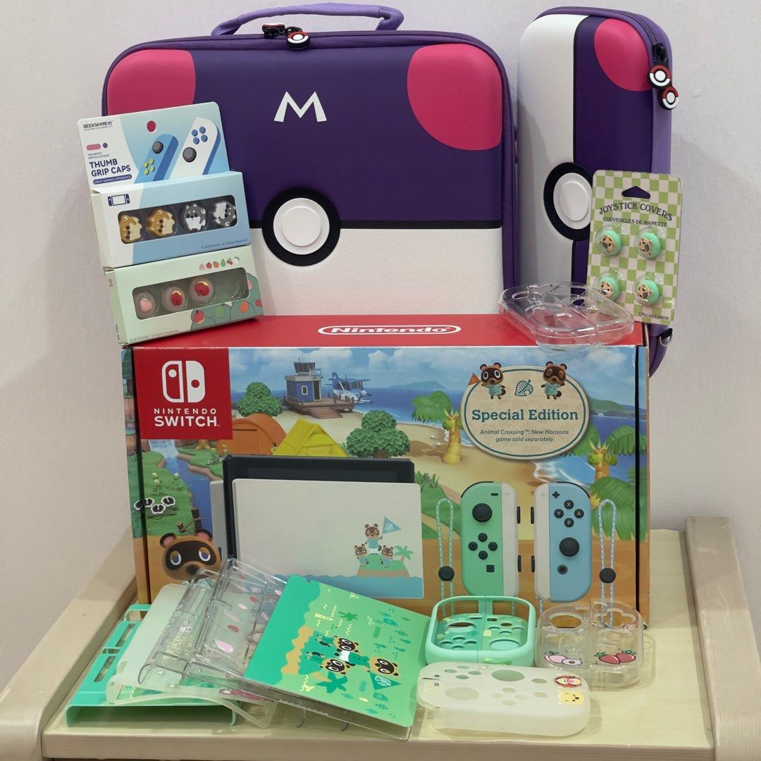 Nintendo Switch V2 Animal Crossing & Lot of Accessories, Video Gaming