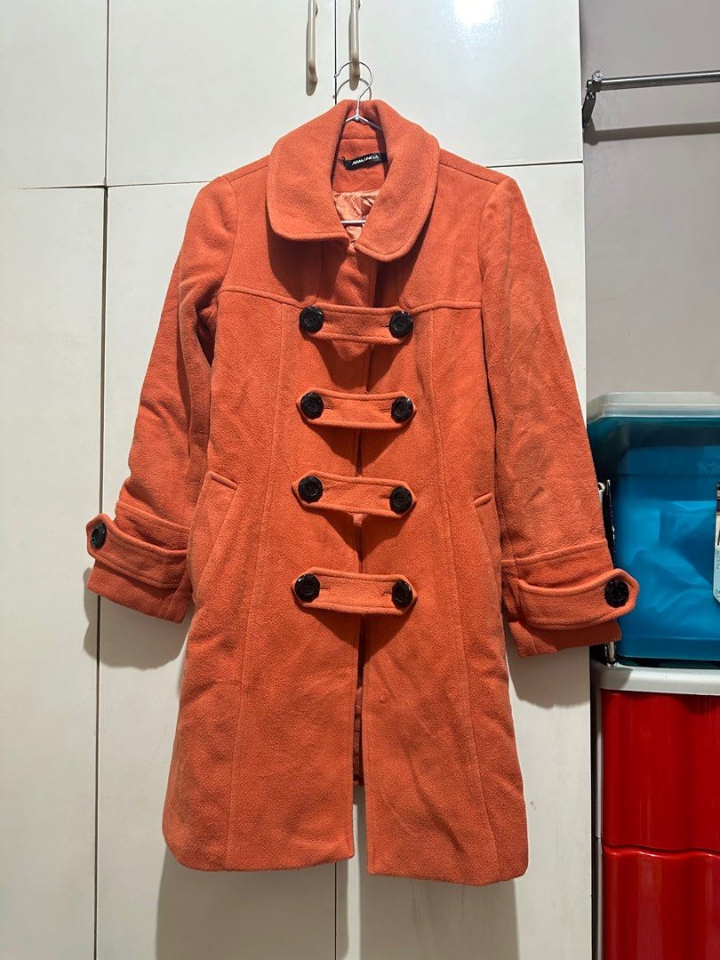 Orange Wool Coat (Category: Coats, Jackets and Outerwear) located in Manila. Submitted by eeceec (Listing ID 1328403977, Image 1). Description: Armanda Orange Wool Coat Best fits Small to Medium Elegant when worn.