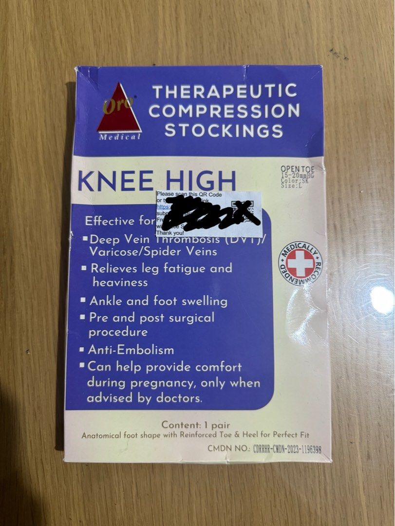 ORO Therapeutic Compression Stockings (Category: Medical Supplies & Tools) located in Manila. Submitted by rox2345 (Listing ID 1328253790, Image 1). Description: ORO MEDICAL Stockings SIZE IS LARGE Fitted only RFS: Wrong Size Bought for 800.