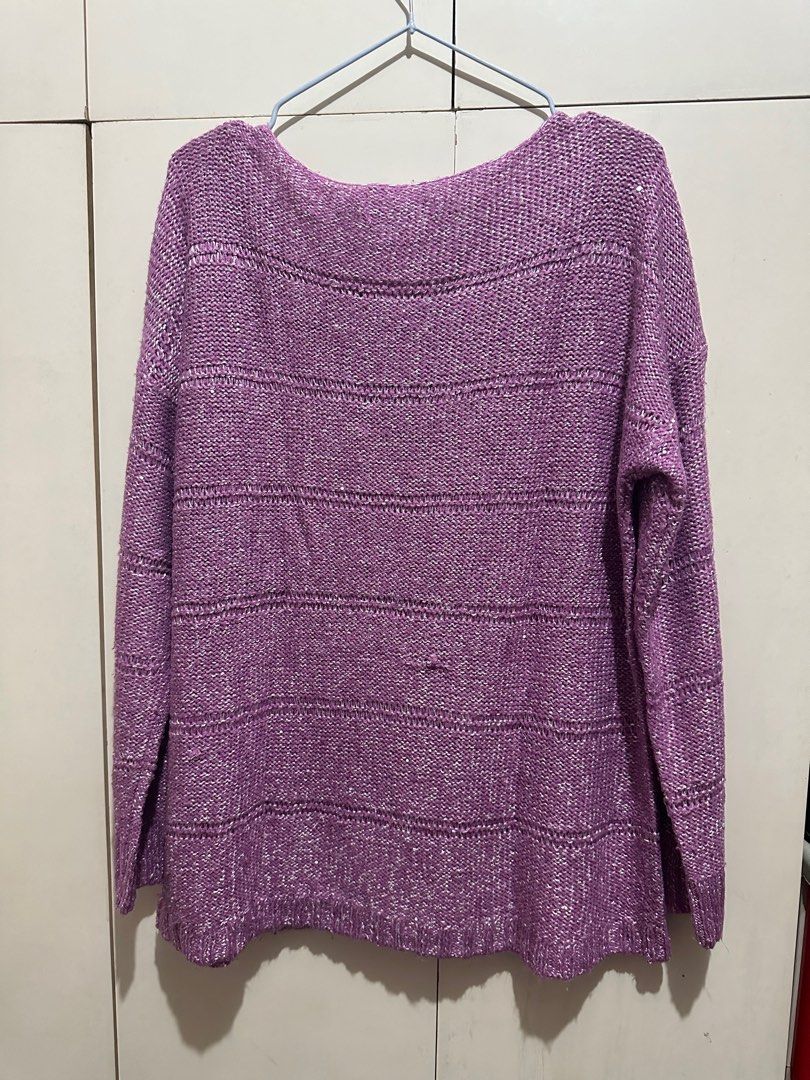 Purple Knitted Top (Category: Coats, Jackets and Outerwear) located in Manila. Submitted by eeceec (Listing ID 1328401422, Image 2). Description: Purple Knitted Top Company Ellen Tracy Large in tag but fits up to XXL Best worn with heattech. Very elegant when worn. Flaw: Loose thread/knot at the back. Please see photos for reference. .
