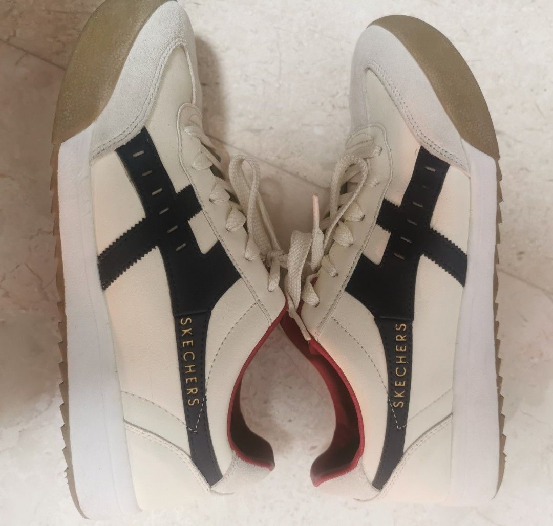 Skechers size 40 men leather upper balance red blue beige air cooler memory foam Men s Fashion Footwear Sneakers on Carousell