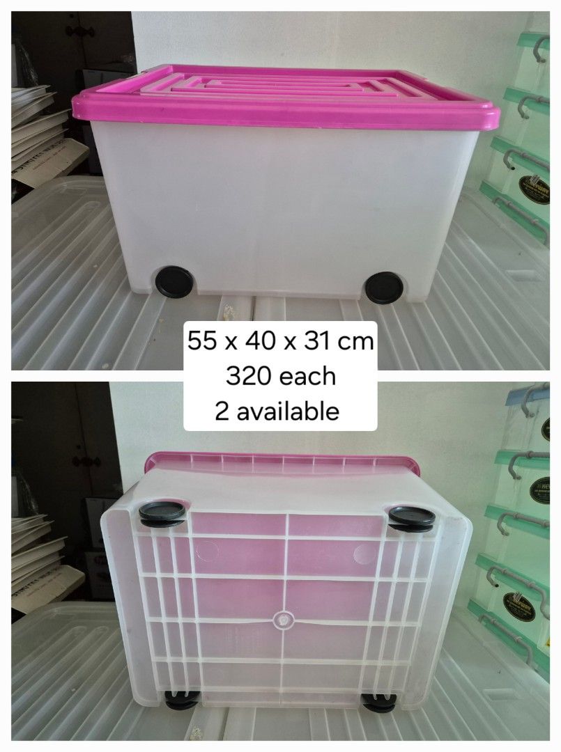 Big Storage box assorted (Category: Storage Boxes & Baskets) located in Quezon City. Submitted by mlim.65 (Listing ID 1328270472, Image 2). Description: please see pic for pricing of each used pro in good condition.
