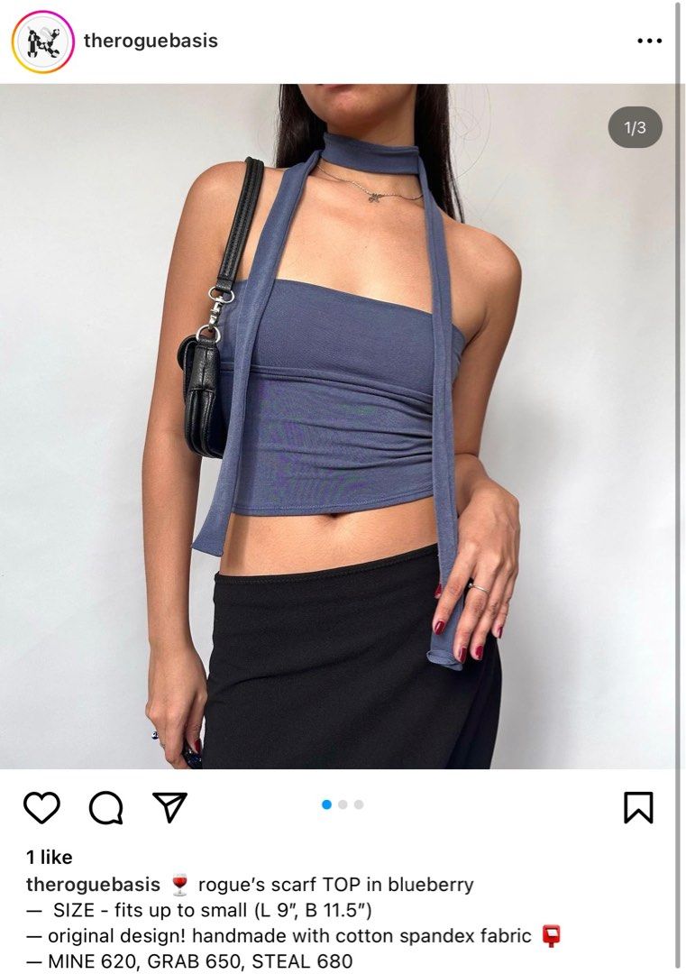 @theroguebasis Cropped Top + Choker (Category: Sleeveless) located in Taguig. Submitted by levlover (Listing ID 1328291855, Image 1). Description: - This is a set (cropped top + choker) - Perfect for those who want to pair it with different clothing items - Brand new! Haven’t worn it since I got it - Bought it for 680, only selling for 350. Still negotiable - No issues!! :) - Size: Fits up to SMALL (L 9”, B 11.5”) - Original design - handmade wit