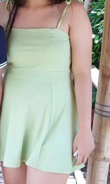 tinkerbell green dress (Category: Dresses) located in Pasay City. Submitted by volatile.waters (Listing ID 1328288043, Image 2). Description: actual measurements are posted in the photos avocado green color flaw is on the back but can still be sewn.