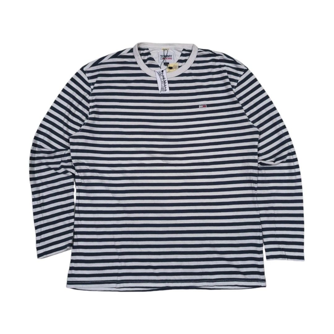 Tommy jeans stripes ringer longsleeve Fesyen Pria Pakaian Baju Luaran di Carousell