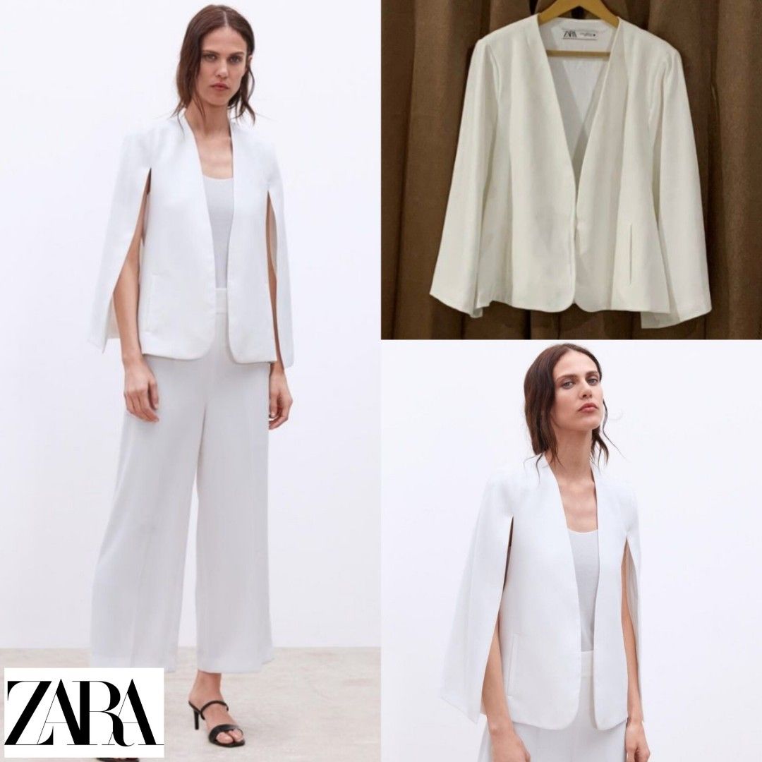 ZARA Cape Blazer Outer Crepe Side Slit Sleeve Office Premium White Atasan Luaran Jas Kerja Formal Jubah Lengan Belah Putih NETT BACA DESKRIPSI Fesyen Wanita Pakaian Wanita Baju Luaran di Carousell