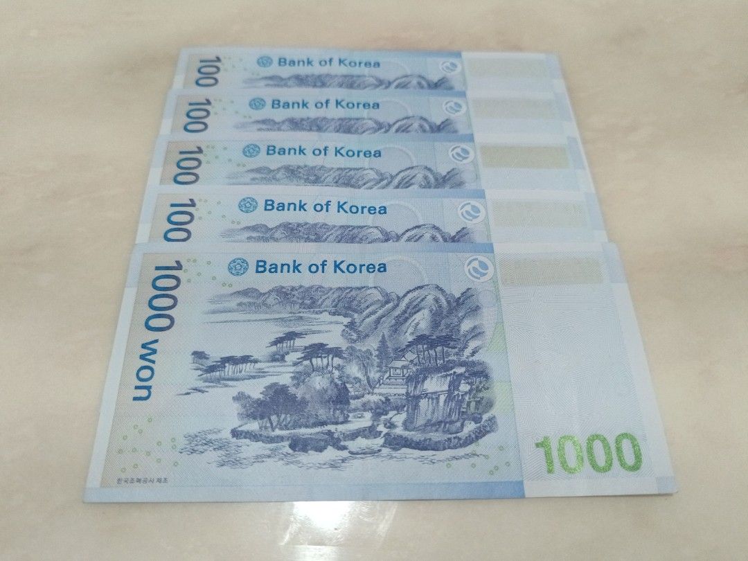 南韓1000won共五張, 興趣及遊戲, 收藏品及紀念品, 錢幣- Carousell