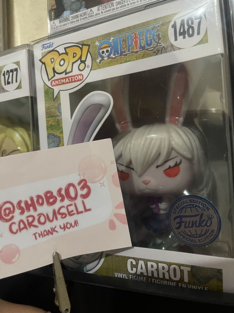 1487 - Carrot One Piece Funko (Category: Designer & Blind Box Toys) located in Manila. Submitted by shobs03 (Listing ID 1323663826, Image 1). Description: Box condition around 9-9.5/10 NOOB, with prot San Andres Bukid Manila MOP: BDO/BPI/LANDBANK/GCASH/MAYA MOD: LALAMOVE/GRAB Shipping shouldered by the buyer For meet ups: add 50 and downpayment of 300 (non-refundable) Payment First :) .