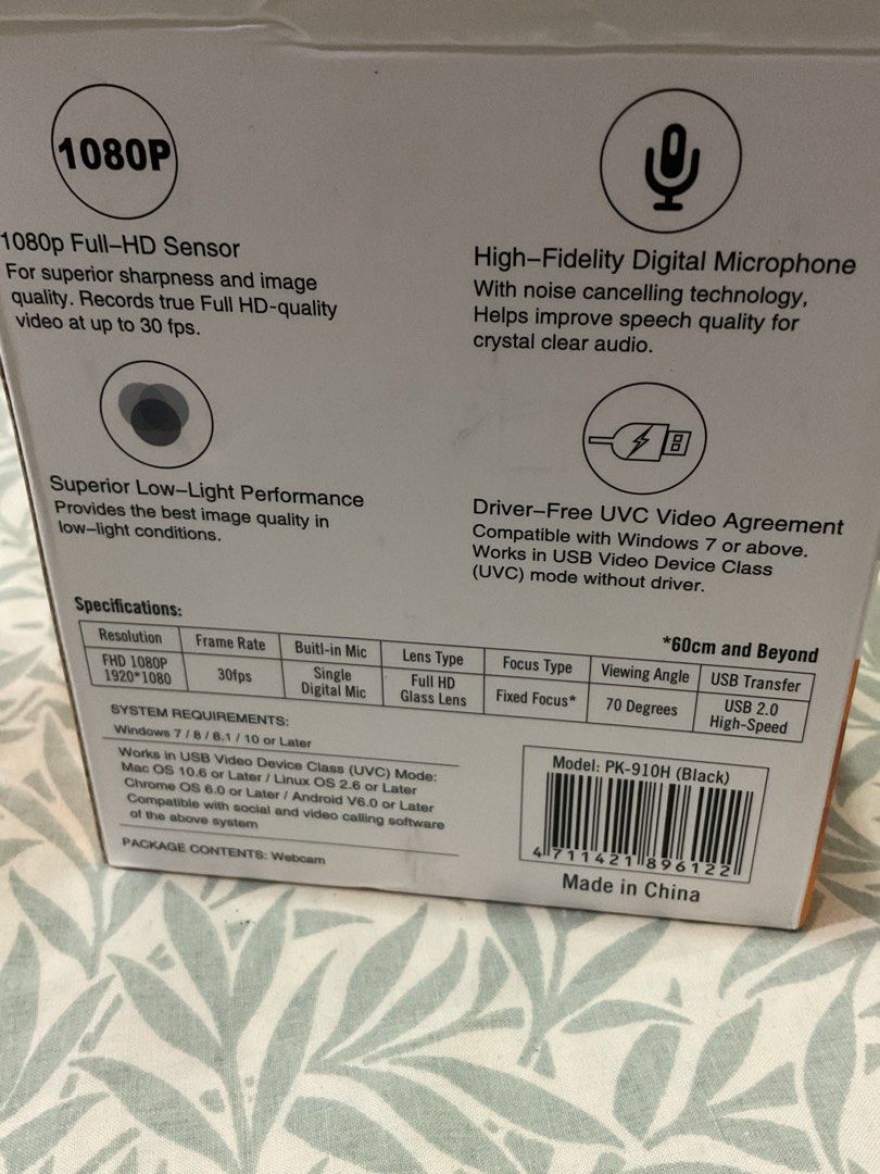 A4TECH PK-91OH 1080P Full-HD Webcam (Category: Webcams) located in Pasig City. Submitted by 21thunder (Listing ID 1323754257, Image 3). Description: - srp: 1.3k - used only ONCE (to test) - RFS: no need for me to use a webcam since bumalik na sa F2F - plug and play lang! no frills, great for beginners .