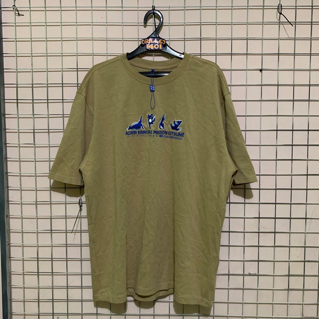 ●ADER ERROR x Maison Kitsune●Yoga blue fox t-shirt/Limited Maison Kitsune x Ader Error Yoga Blue Fox T-shirt Beige