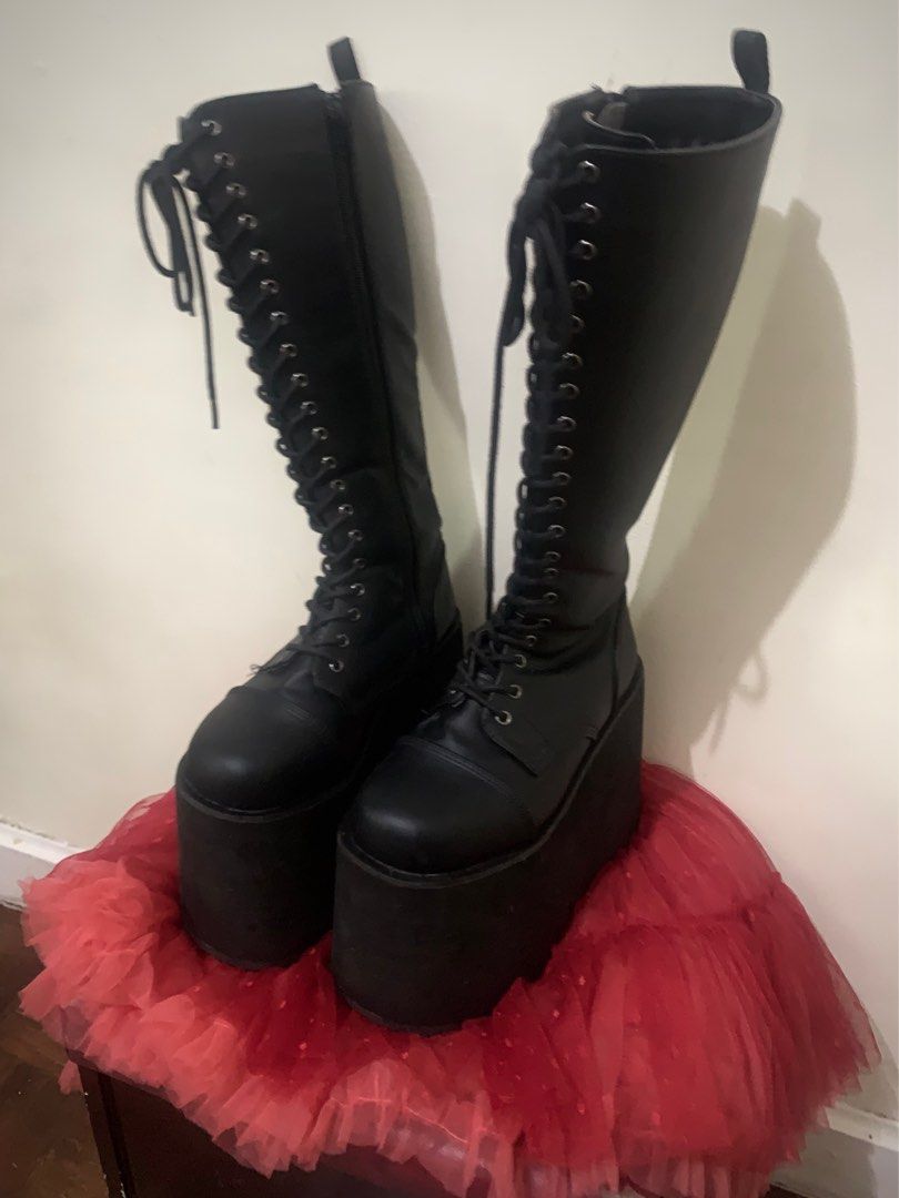 Authentic Demonia Mega-602 Goth Platform Boots (Category: Boots) located in Manila. Submitted by gothiclolitabunny (Listing ID 1323722083, Image 2). Description: Size: EU 38 / US Men 6 - Used a few times outside - Slight damage at the heel of left boot due to cat scratches🐾 but not that noticeable - 5.5 inch heels - I ordered it from the official Demonia website, shipped from USA.