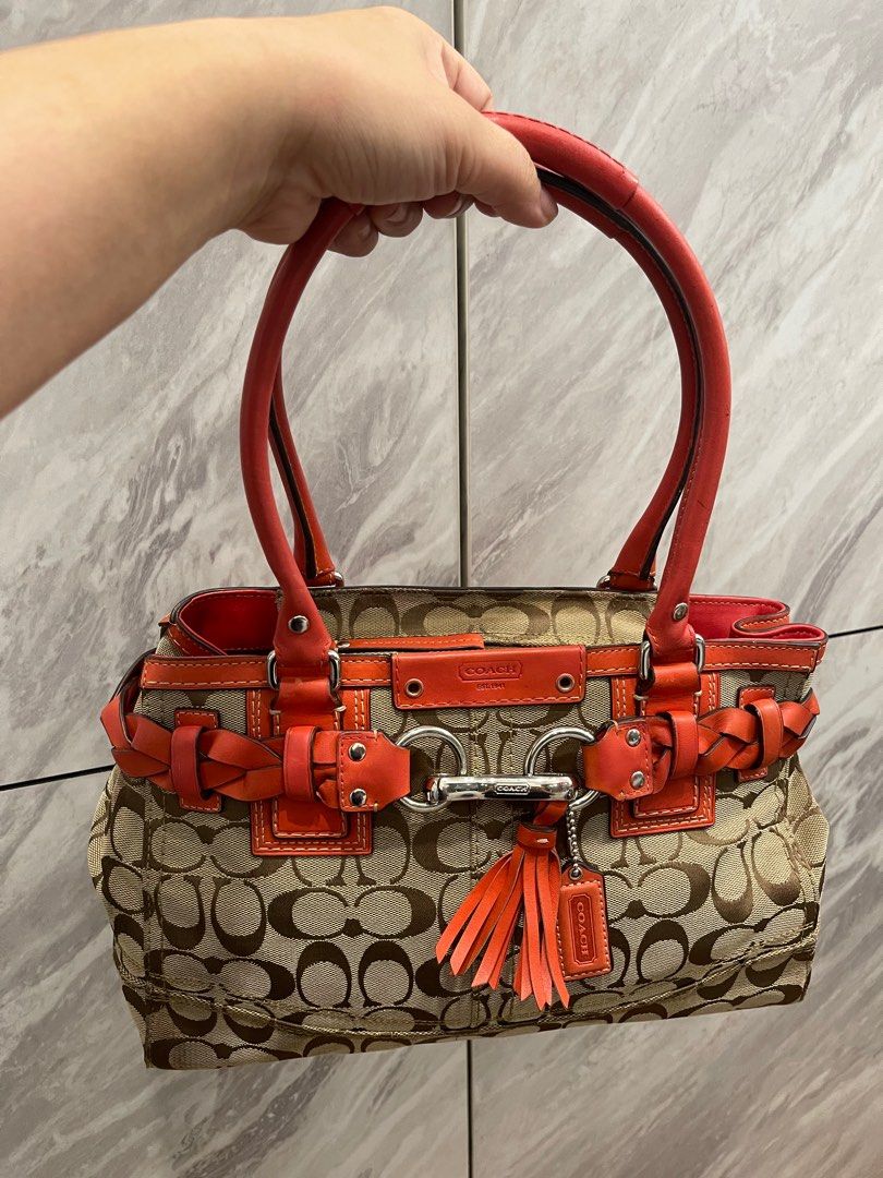 Coach Signature Hampton Braided Coral Shoulder Handbag Women s Fashion Bags Wallets Shoulder Bags on Carousell