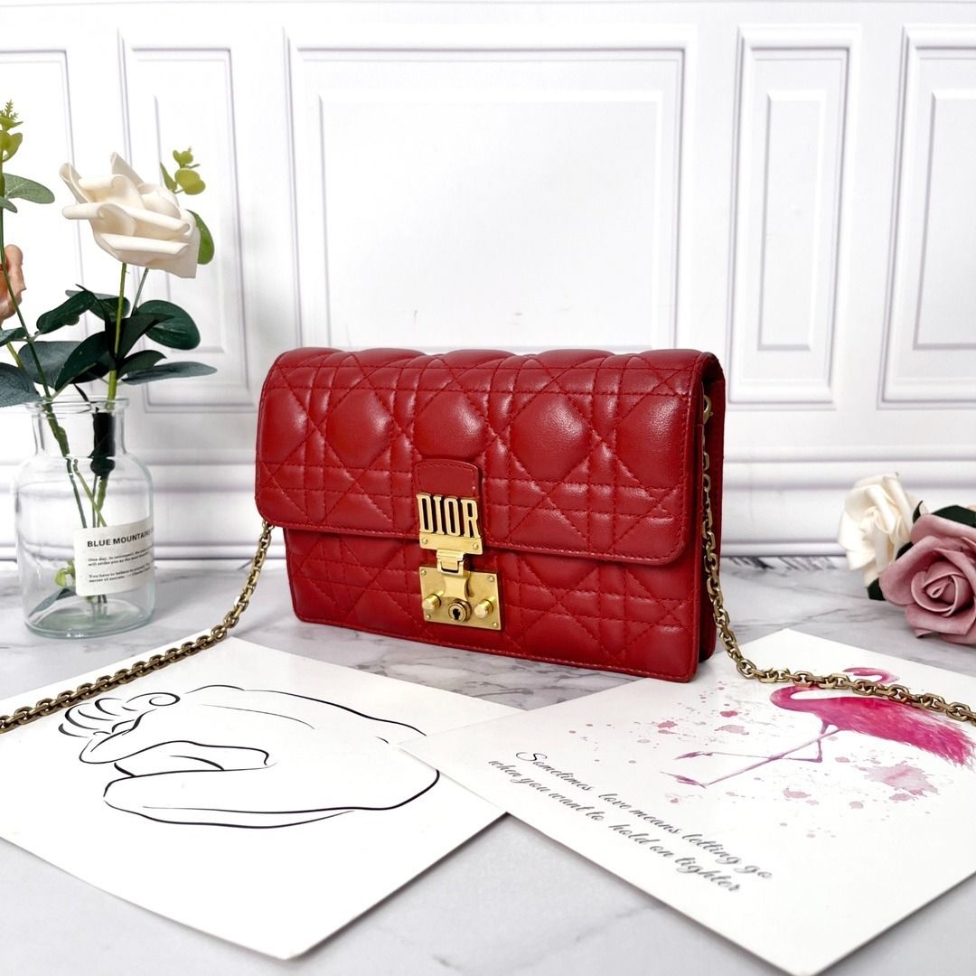 Dior DiorAddict Wallet on Chain in Red Lambskin GHW Luxury Bags Wallets on Carousell