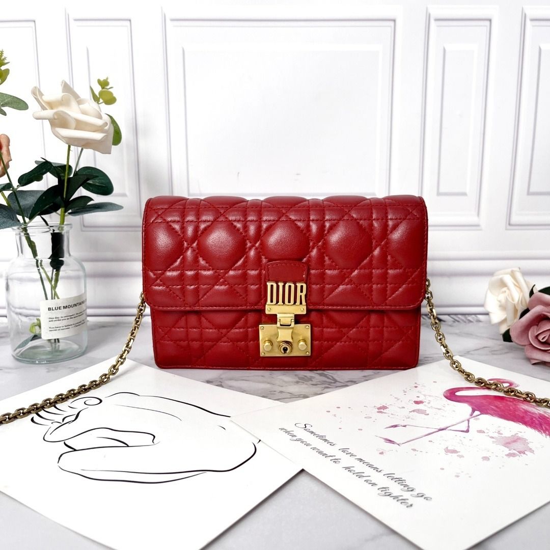 Dior DiorAddict Wallet on Chain in Red Lambskin GHW