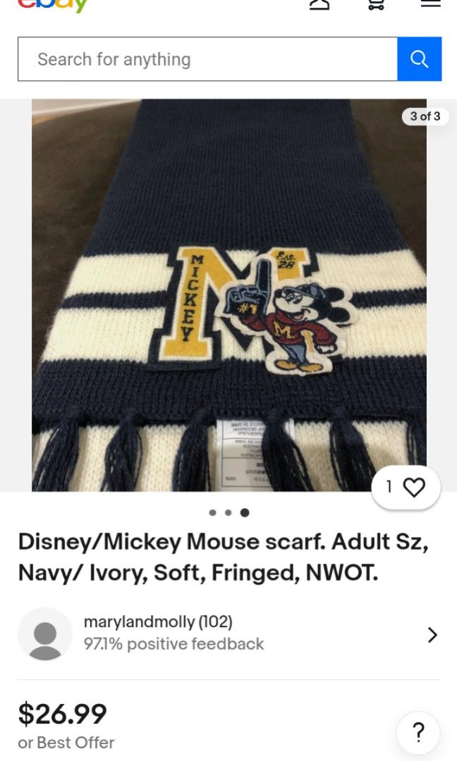 Disney Parks Mickey Mouse knitted scarf (Category: Scarves) located in Davao. Submitted by dada_ahi (Listing ID 1323313950, Image 3). Description: used once.