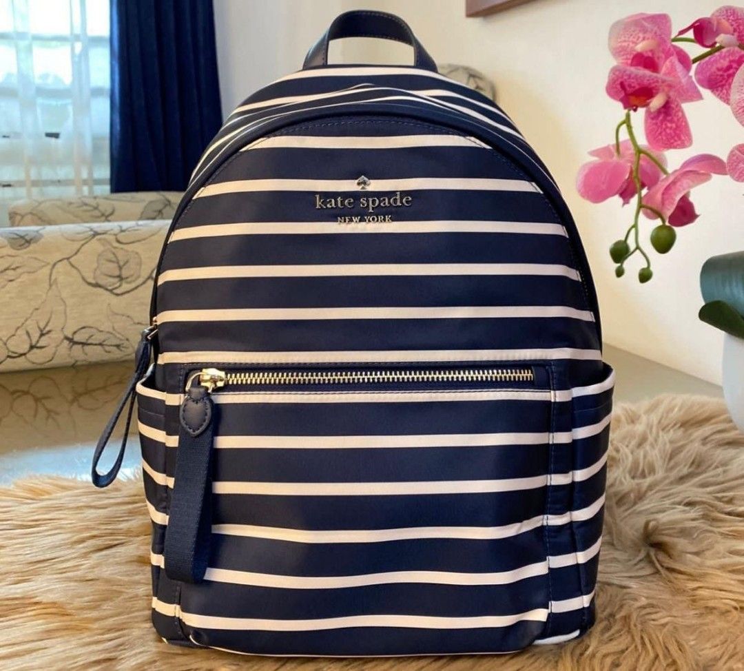 HARGA NET ❗ NO NEGO ❗kate spade chelsea mdm nylon backpack navy stripe