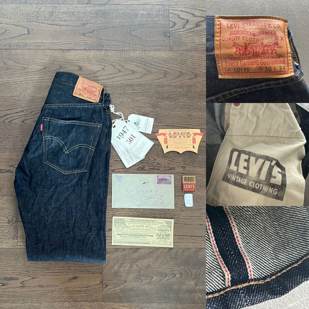 LVC 1947 Levi's Vintage Clothing 501 XX 30W 34L Red Selveldge