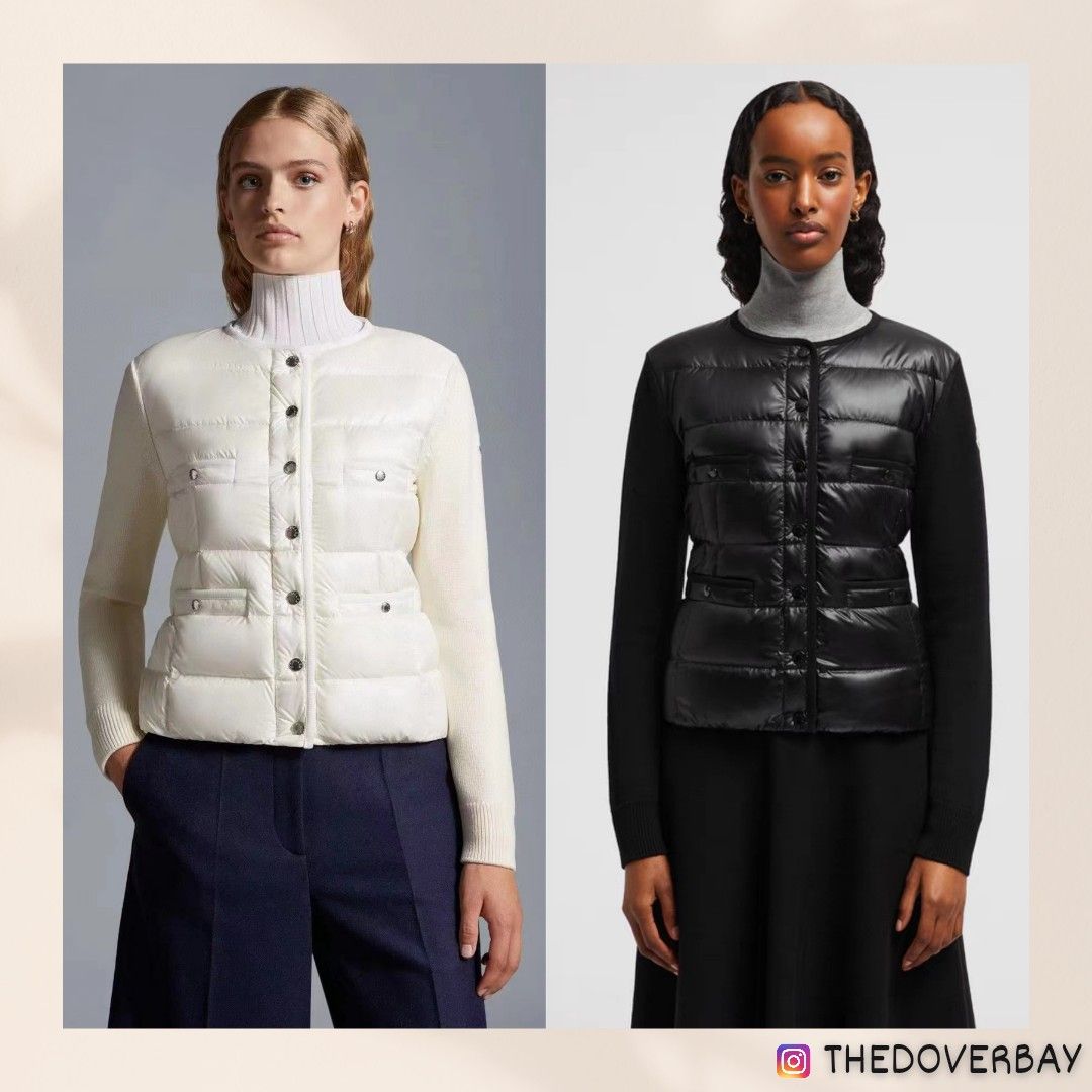 Moncler Padded Wool Cardigan with Down filled front white black Women s Fashion Coats Jackets and Outerwear on Carousell