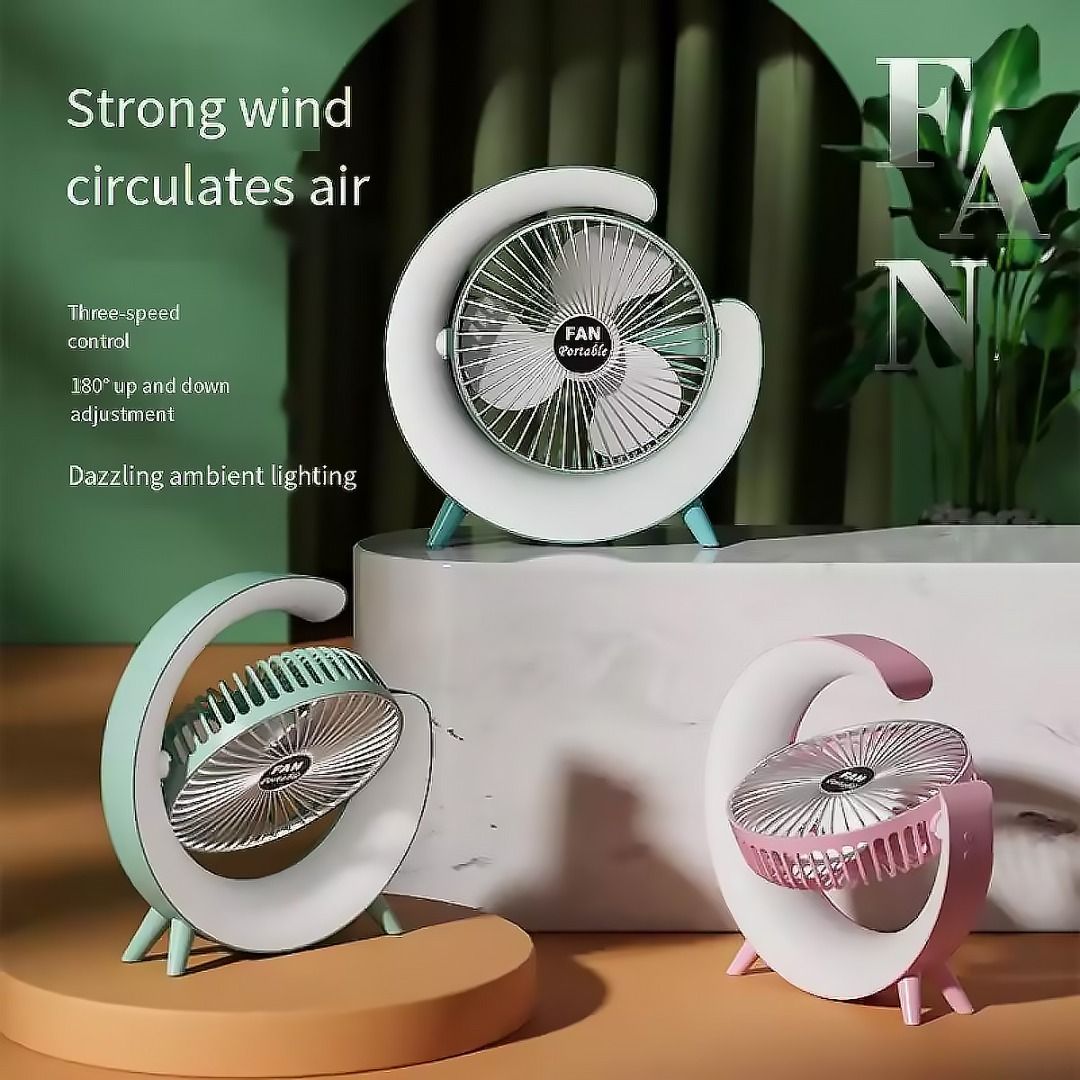 RGB Colorful Desktop Fan LED Cooling Fan USB Rechargeable 3-speed ...