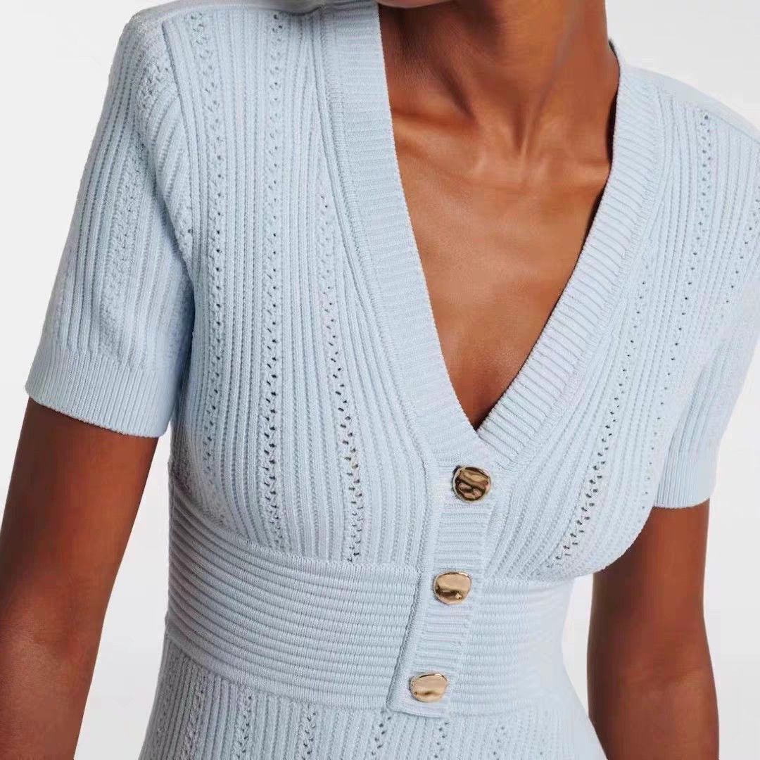 Self Portrait Pointelle Knit Midi Dress, Dusty baby blue, Women's