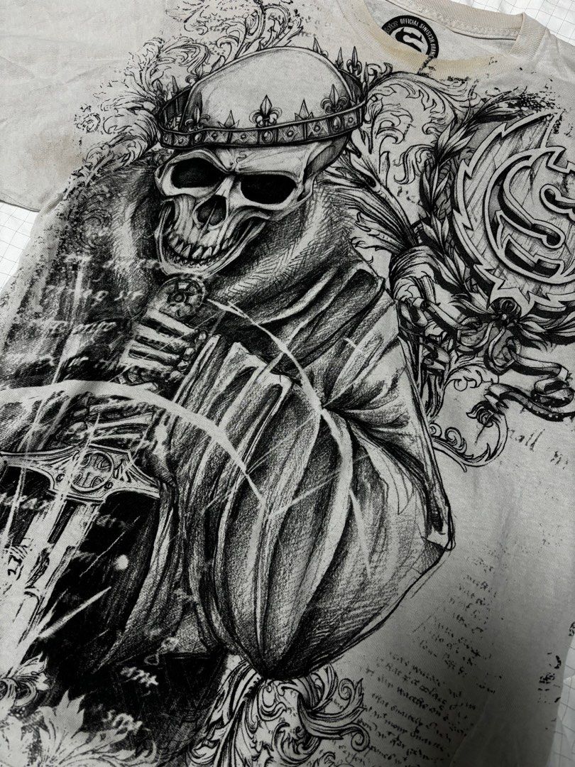 skull y2k grunge affliction like tee, Men's Fashion, Tops & Sets