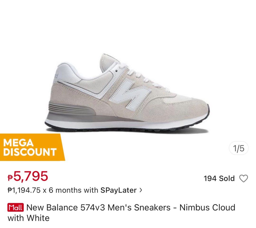 STEAL!! New Balance 574 Nimbus Cloud (Category: Sneakers) located in Quezon City. Submitted by styleclassy (Listing ID 1323743284, Image 3). Description: NEW BALANCE 574v2 Nimbus Cloud Still looks new Decluttering Size 9 / 41.5 / 26 cm .