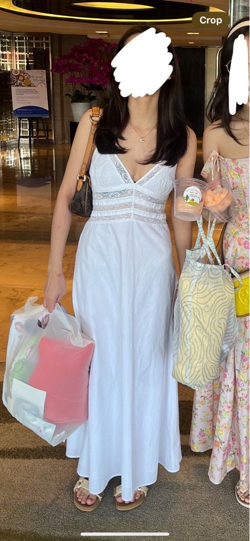 White Zara Maxi Dress (Category: Dresses) located in Quezon City. Submitted by chiccleanse (Listing ID 1323688951, Image 3). Description: zara white maxi dress with lace bodice and buttons up the back.