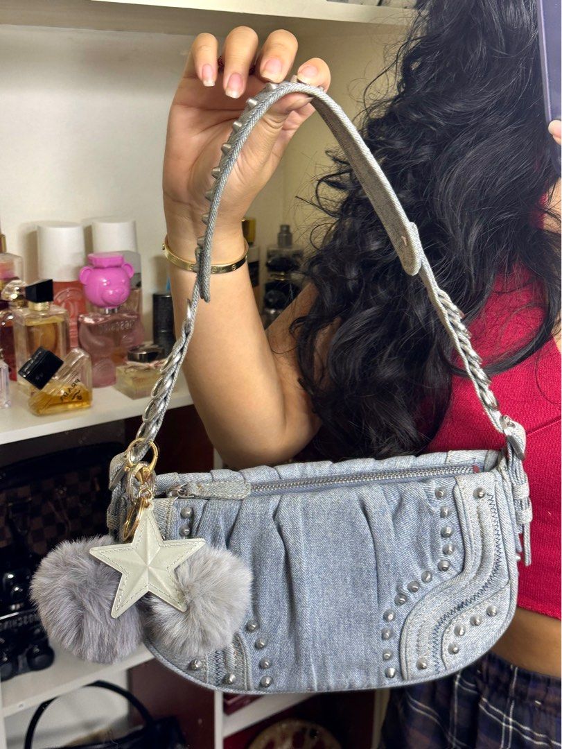 ZARA denim studded kili bag (Category: Shoulder Bags) located in Manila. Submitted by prelovedsoso (Listing ID 1323812930, Image 2). Description: Bought in the states for $65 (P3,386) selling for less than half its price Good as new, never worn outside. Brand new condition **bag charms are mine, nfs .