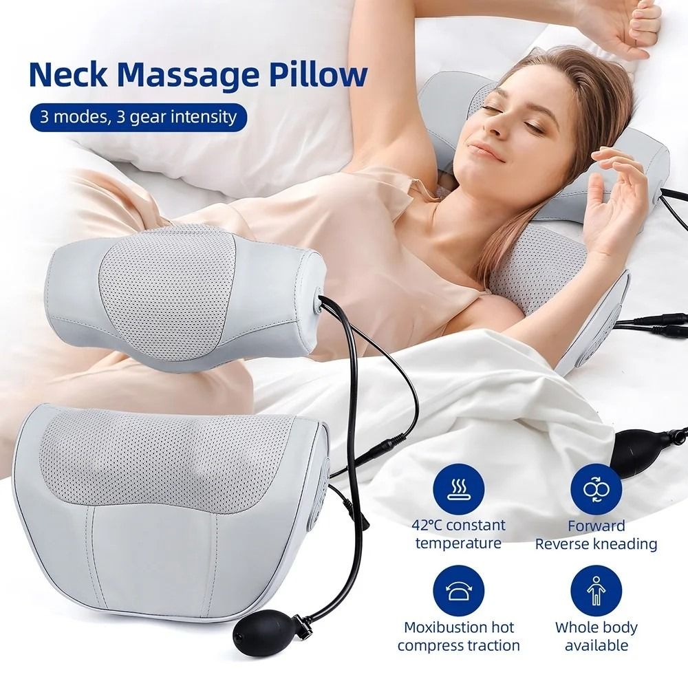 2 IN 1 Electric Neck and Back Massage Pillow Lumbar Massager Waist Kneading Massage Cushion Shiatsu Head
