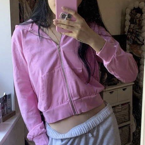 Brandy Melville Crystal Crop Hoodie Jacket Sweater in Bubblegum Pink Women s Fashion Tops Others Tops on Carousell