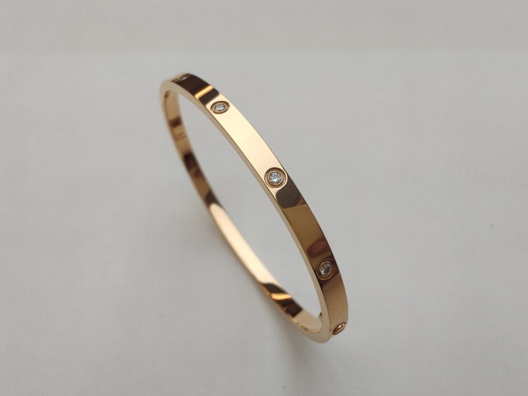 Cartier Love Bracelet 10P Diamond 18K Rose Gold Small Size 17, Luxury